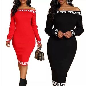 Long sleeve off the shoulder Red classy midi dress